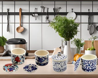 Tarros de especias de cerámica hechos a mano, almacenamiento decorativo de cocina, regalo de inauguración de la casa