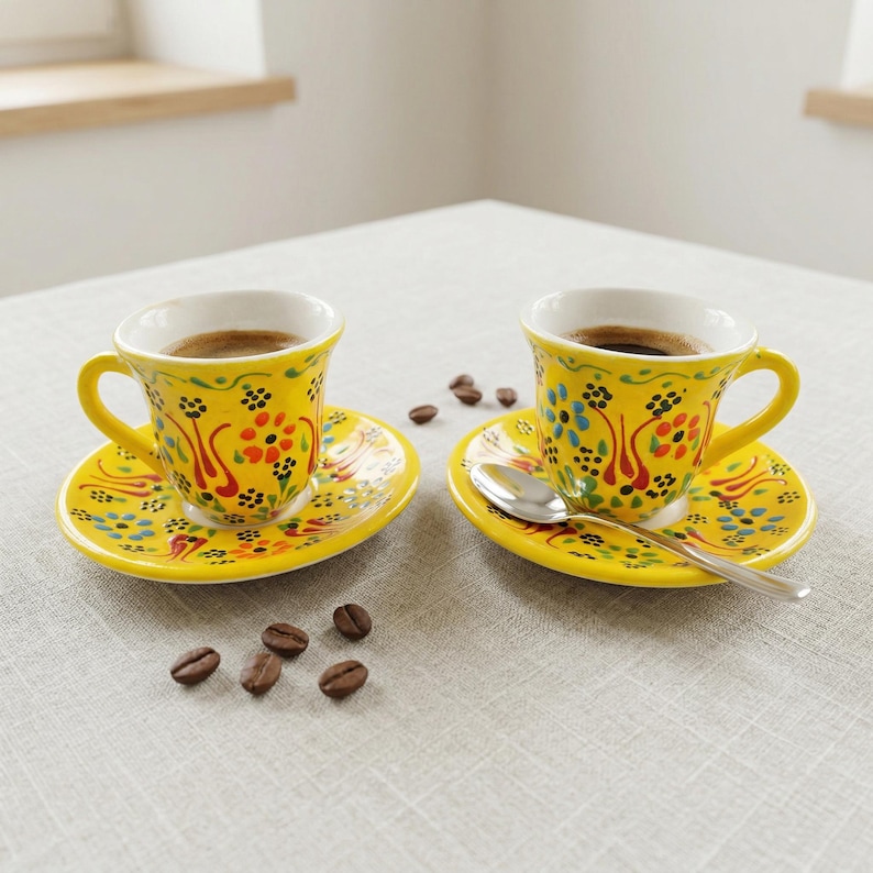 yellow ceramic espresso cup handmade coffee mug bright aesthetic cheerful coffee serving unique handmade gift