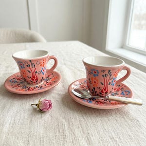 pink ceramic espresso cup handmade coffee mug soft aesthetic cute coffee lover gift modern pottery
