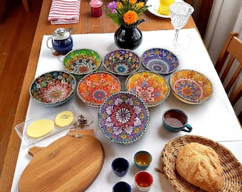 Handmade 10" Ceramic Serving Bowl, Pottery Salad Bowl, Pasta Fruit Ramen Decorative Centerpiece Mixing
