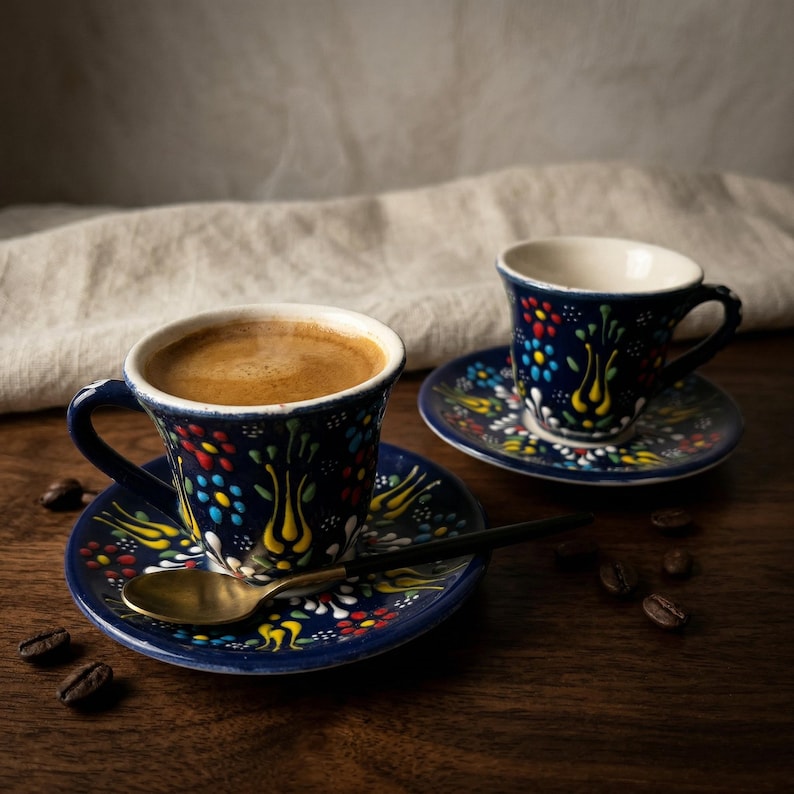 navy blue ceramic espresso cup handmade coffee mug premium minimalist espresso serving elegant tableware