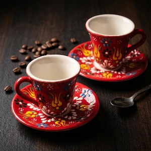 red ceramic espresso cup handmade coffee mug bold aesthetic espresso serving modern kitchenware gift