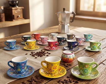 Handmade Espresso Cup Set with Saucers, Ceramic Coffee Cups