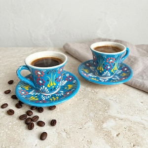 blue ceramic espresso cup handmade coffee mug aesthetic kitchenware modern coffee lover gift