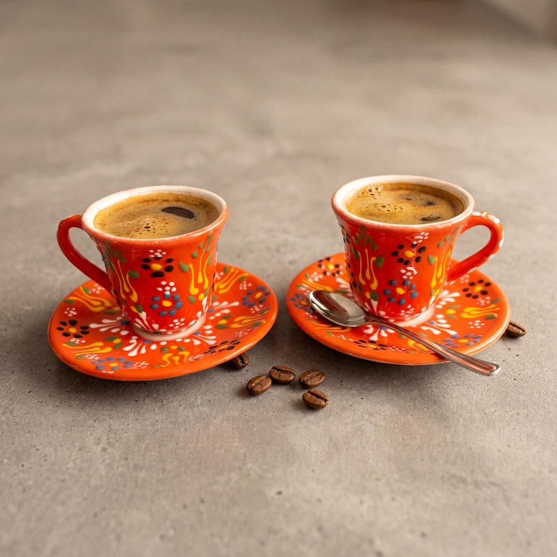orange ceramic espresso cup handmade coffee mug vibrant aesthetic modern coffee serving unique tableware
