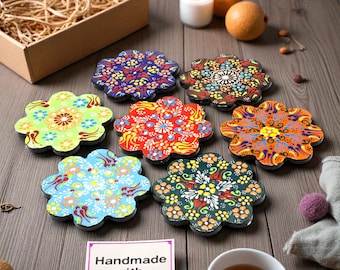 Ceramic Drink Coaster Set – Floral Tile Coasters, Kitchen Decor