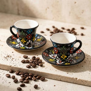 black ceramic espresso cup handmade coffee mug minimalist modern tableware elegant coffee serving