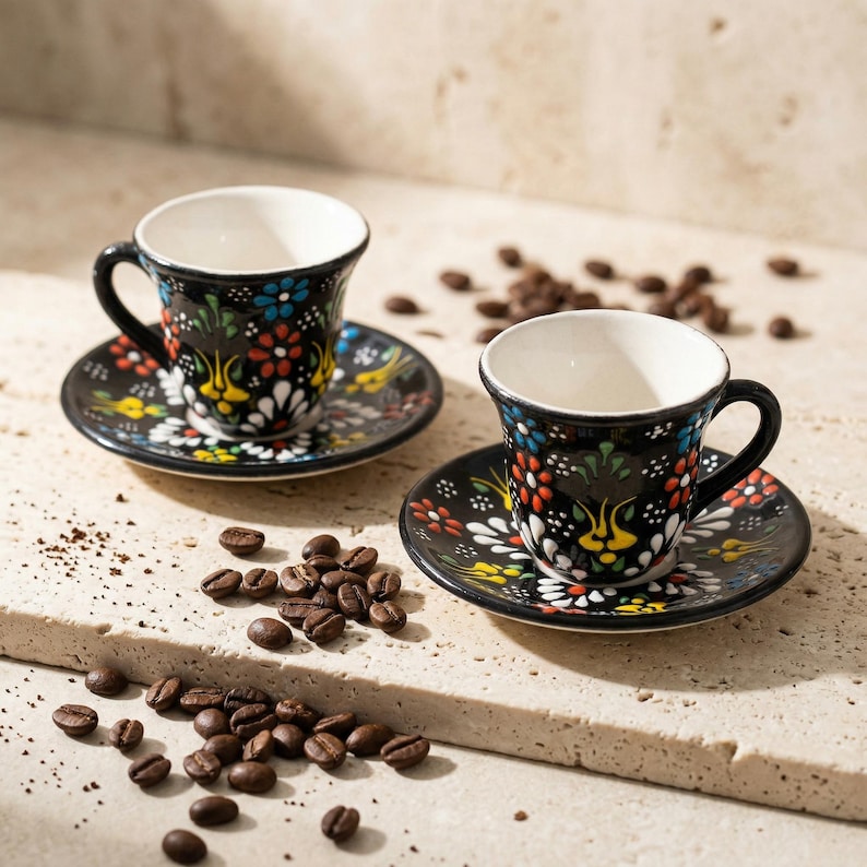 black ceramic espresso cup handmade coffee mug minimalist modern tableware elegant coffee serving