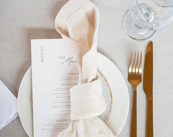 Pearl Wedding Menu Cards with Name Tags, Bespoke Table Setting (99mm x 210mm)