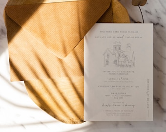 Bespoke Venue Illustration Wedding Invitations | Custom Printed or Digital