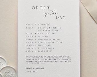 Personalised Order of The Day Wedding Timeline Cards | Size: A6