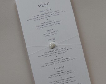 Shimmer Shell Wedding Menu Cards: Pearl Bead Detail, Handmade