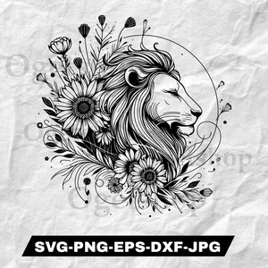 ライオンの顔 SVG ライオンの頭 SVG ライオン SVG、ライオンのタトゥー、ライオンキング SVG ライオンマスコット SVG インスタントダウンロード、ライオンの野生の花 SVG、ライオンのクリップアート クリカット