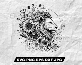Lion Face Svg Lion Head Svg Lion Svg, lion tattoo, Lion King Svg Lion Mascot Svg Instant Download, lion wildflower svg, lion clipart cricut