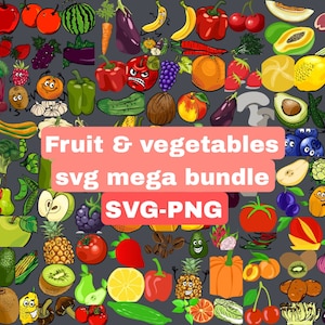 Fruit svg bundle ,vegetables svg bundle, fruit & Vegetables cut files, funny fruit svg, funny vegetable svg, kawaii fruit, vegetable clipart