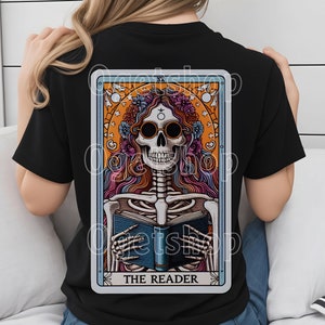 Tarot Card PNG The Reader PNG Reading Skeleton Sublimation Design, Book Lover Booktrovert Skull Tarot T-shirt Mug PNG File, Digital Download
