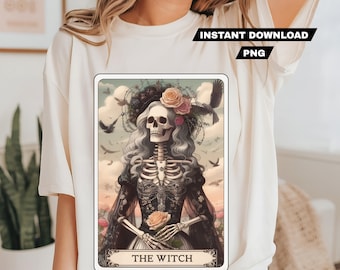Tarot Card PNG The witch Skeleton, Funny pretty witchy Sublimation Design, Colorful Witchy Magic Gothic T-Shirt Mug PNG File, Download
