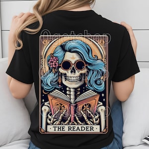 Tarot Card PNG The Reader PNG Reading Skeleton Sublimation Design, Book Lover Booktrovert Skull Tarot T-shirt Mug PNG File, Digital Download