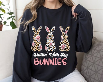 Easter leopard Png, chillin with my bunnies , Easter Bunny Png, Bunny Png, Retro Easter Png, Peeps Png, Happy Easter bunny png clipart