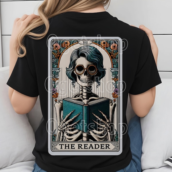 Tarot Card PNG The Reader PNG Reading Skeleton Sublimation Design, Book Lover Booktrovert Skull Tarot T-shirt Mug PNG File, Digital Download
