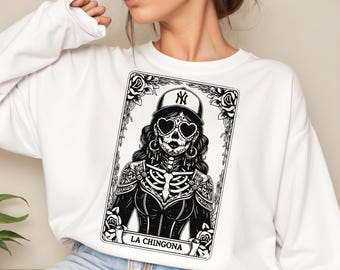 La Chingona Tarot Card SVG PNG, Latina Mexican Skeleton Sublimation Design, Spanish Chola Skull T-Shirt Mug Png SVG Cut File, Tarot Download