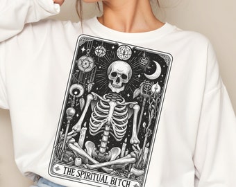 Perra Espiritual Divertida Carta de Tarot PNG, Diseño de Sublimación de Esqueleto Sarcástico Sweary, Camiseta Bruja png clipart Cortar Archivo Descarga Digital