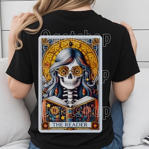 Tarot Card PNG The Reader PNG Reading Skeleton Sublimation Design, Book Lover Booktrovert Skull Tarot T-shirt Mug PNG File, Digital Download