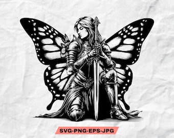 Female Kneeling Knight SVG & PNG Digital Files, Warrior Vector Graphic , Instant Digital Download, Crusader png and svg, praying knight,