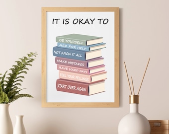 Está bien no estar bien cartel, arte motivacional para niños, citas de carteles en el aula, arte educativo de la pared, habitación para niños, decoración del arte de la pared de la sala de juegos