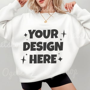 Gildan 18000 Sweatshirt Mockup White Sweatshirt Mockup Winter Sweater Mockup Model Mockup Crewneck Mockup Oversized Sweatshirt Mockup Trendy
