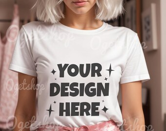 White Bella Canvas 3001 Model Mockup, Bella Canvas T-Shirt Mockup, Model Bella Canvas 3001 Tshirt MockUp, White Plain Tshirt Mockup, BC 3001