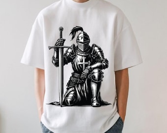 Kneeling Knight SVG & PNG Digital Files, Warrior Vector Graphic , Instant Digital Download, Crusader png and svg, praying knight svg.