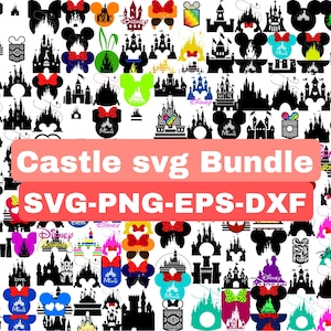 Castle svg bundle, princess svg, castle clipart, Heart Head Mickey mouse, magic kingdom, cut files for cricut silhouette, cartoon character