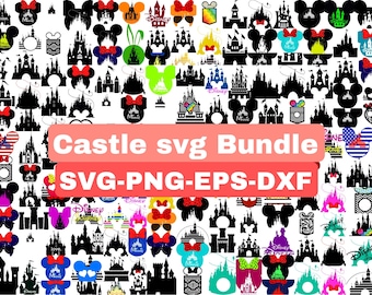Castle svg bundle, princess svg, castle clipart, Heart Head Mickey mouse, magic kingdom, cut files for cricut silhouette, cartoon character