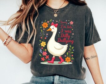 Rolig mammagås png, ledsen att jag är sen, jag var dum och gnällde gås png, sarkastisk retro png, boho blommig png, preppy flickigt skjortdesign png svg