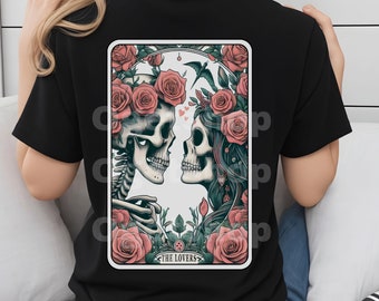 Carta dei Tarocchi PNG, Gli Amanti Scheletri Innamorati Sublimazione Design, Amanti delle Vibrazioni Streghe Tarocchi Gotici T-shirt Tazza Teschio PNG, Download digitale