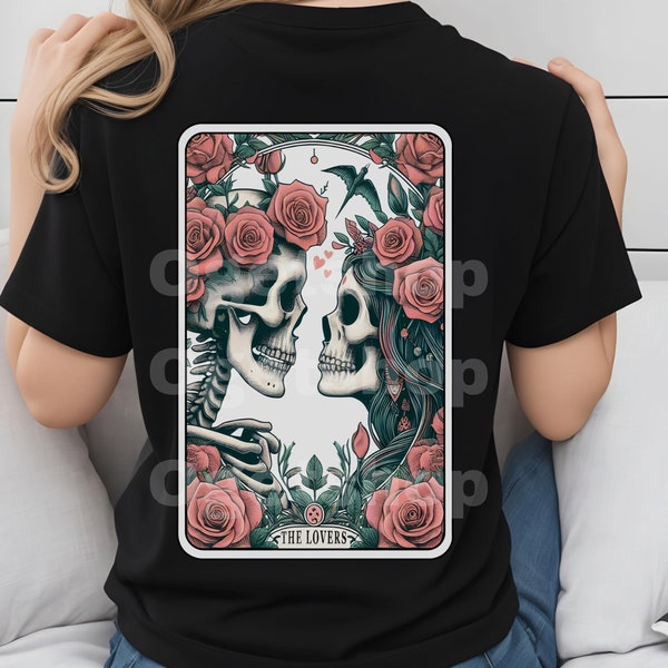 Tarot Card PNG, The Lovers Skeletons In Love Sublimation Design, Witchy Vibes Lovers Gothic Tarot T-shirt Mug Skull PNG, Digital Download