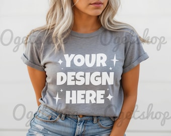 Athletic Heather Bella Canvas Tee Mockup, Heather Grey Shirt Mockup, BC 3001 T-Shirt Mockup Realistic Bella Canvas Casual Heather Tee Mockup