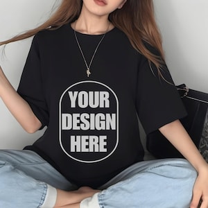 Bella Canvas 3001 Mockup, Black Tshirt Mockup, 3001 Black Mockup, Boho Model Mockup, Oversized Shirt Mockup, Bella Canvas Black Mockup