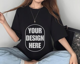 Bella Canvas 3001 Mockup, Black Tshirt Mockup, 3001 Black Mockup, Boho Model Mockup, Oversized Shirt Mockup, Bella Canvas Black Mockup