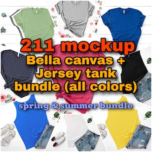Toile Bella + maquette du débardeur 211 toutes les couleurs, lot de maquettes de t-shirt - maquette toutes les couleurs de la toile bella, maquette de débardeur en jersey, maquette de t-shirt