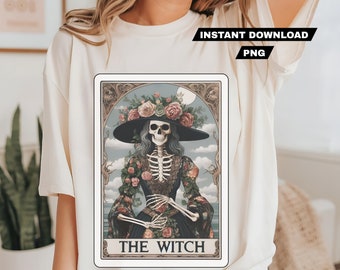 Tarot Card PNG The witch Skeleton, Funny pretty witchy Sublimation Design, Colorful Witchy Magic Gothic T-Shirt Mug PNG File, Download