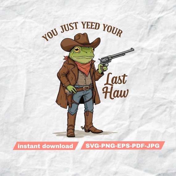 Funny Frog Cowboy SVG, Western Cowboy Frog PNG, Vintage Country Frog Clipart, Silly Toad with Gun, Rodeo Frog Print, Cute Wild West Art