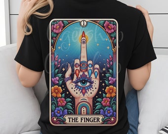 Die lustige Finger Tarot Karte PNG, sarkastisches trendiges Sublimationsdesign, freche Witchy beliebte Erwachsene Humor T-Shirt Becher PNG-Datei Digitaler Download