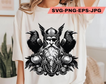 Odin portrait illustration svg png jpg eps odin Download odin t-shirt design odin art viking art odin ravens sublimation svg jpg png file