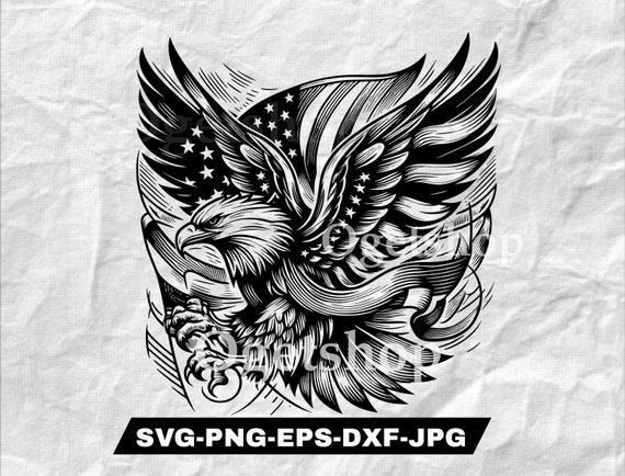 Flying Eagle With USA Flag Svg PNG Files, American Flag Svg