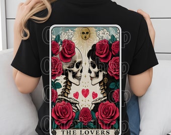 Tarotkarte PNG, The Liebhaber Skelette in der Liebe Sublimation Design, Witchy Vibes Liebhaber Gothic Tarot T-Shirt Becher Schädel PNG, digitaler Download
