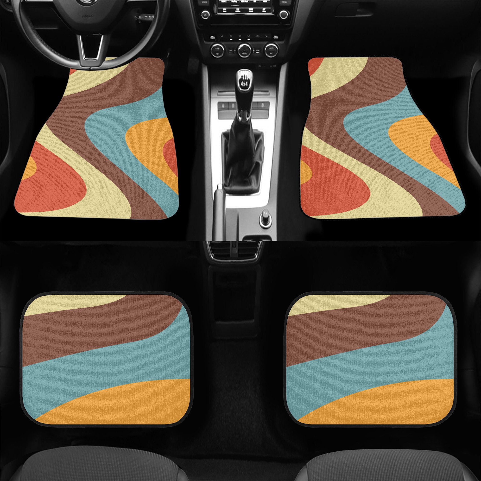 Car Floor Mats, Retro Wavy Car Floor Mat, Hippie Car Mat