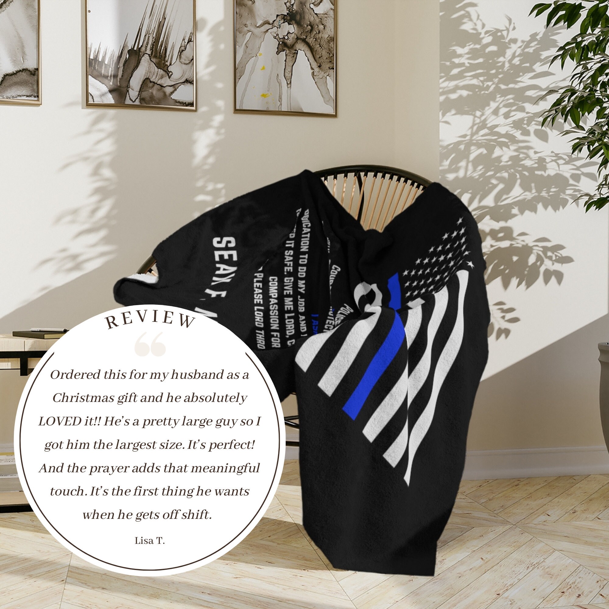 Custom Police Officer Personalized Thin Blue Line Throw Blanket
