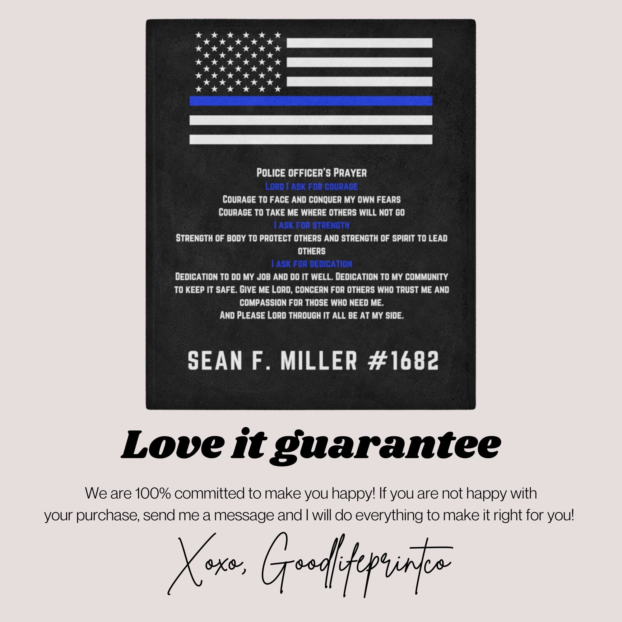 Custom Police Officer Personalized Thin Blue Line Throw Blanket